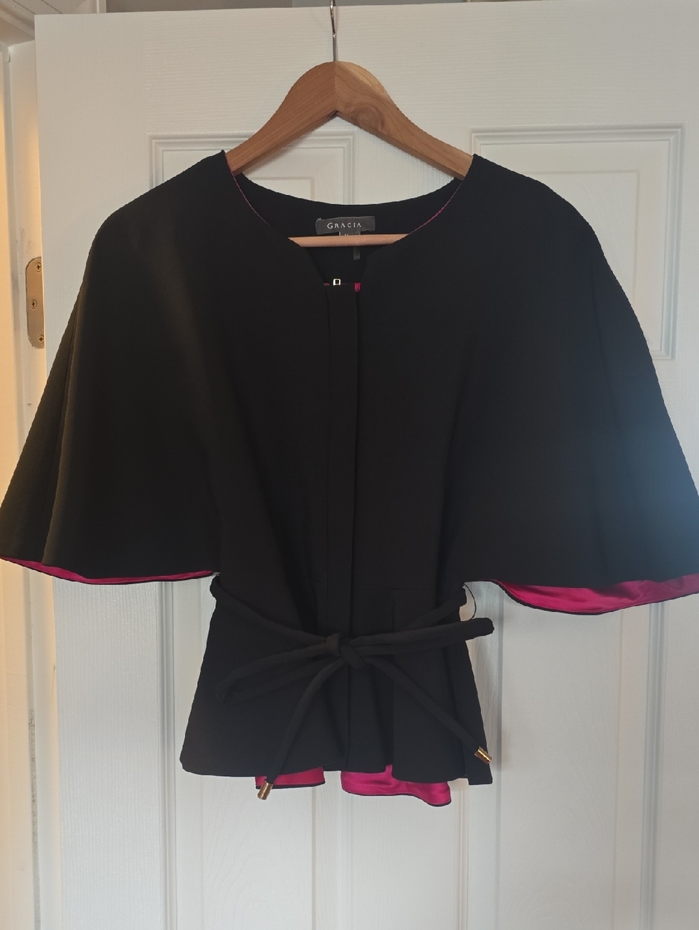 Gracia Black Cape Jacket with Pink Lining